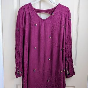 Purple Embroidered Mini Dress